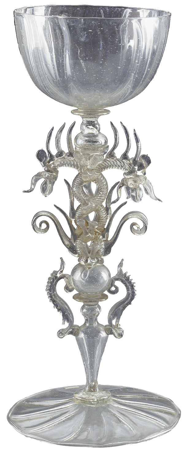 elaborate clear glass goblet