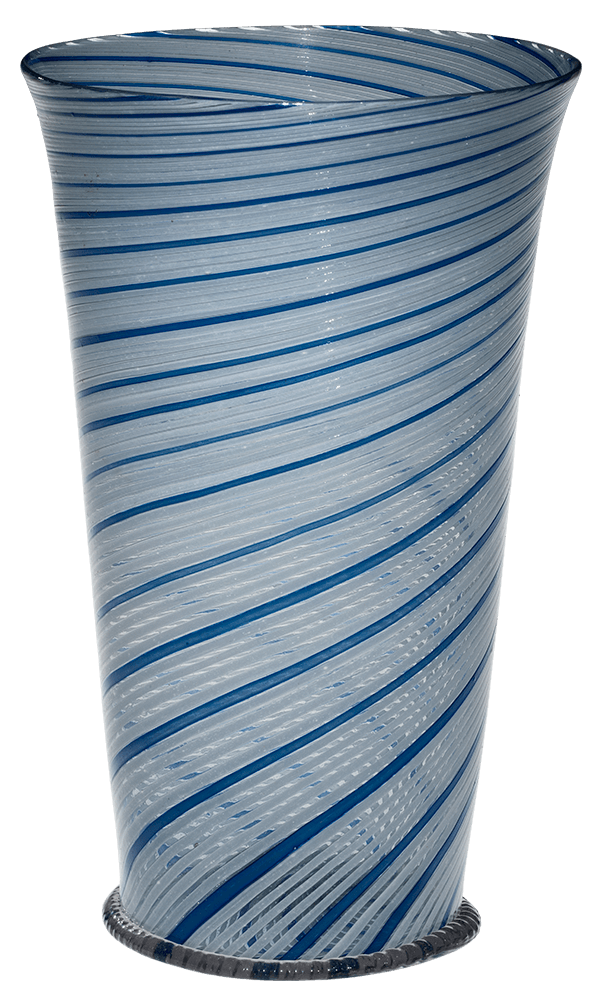 twisted striped blue and white vessel