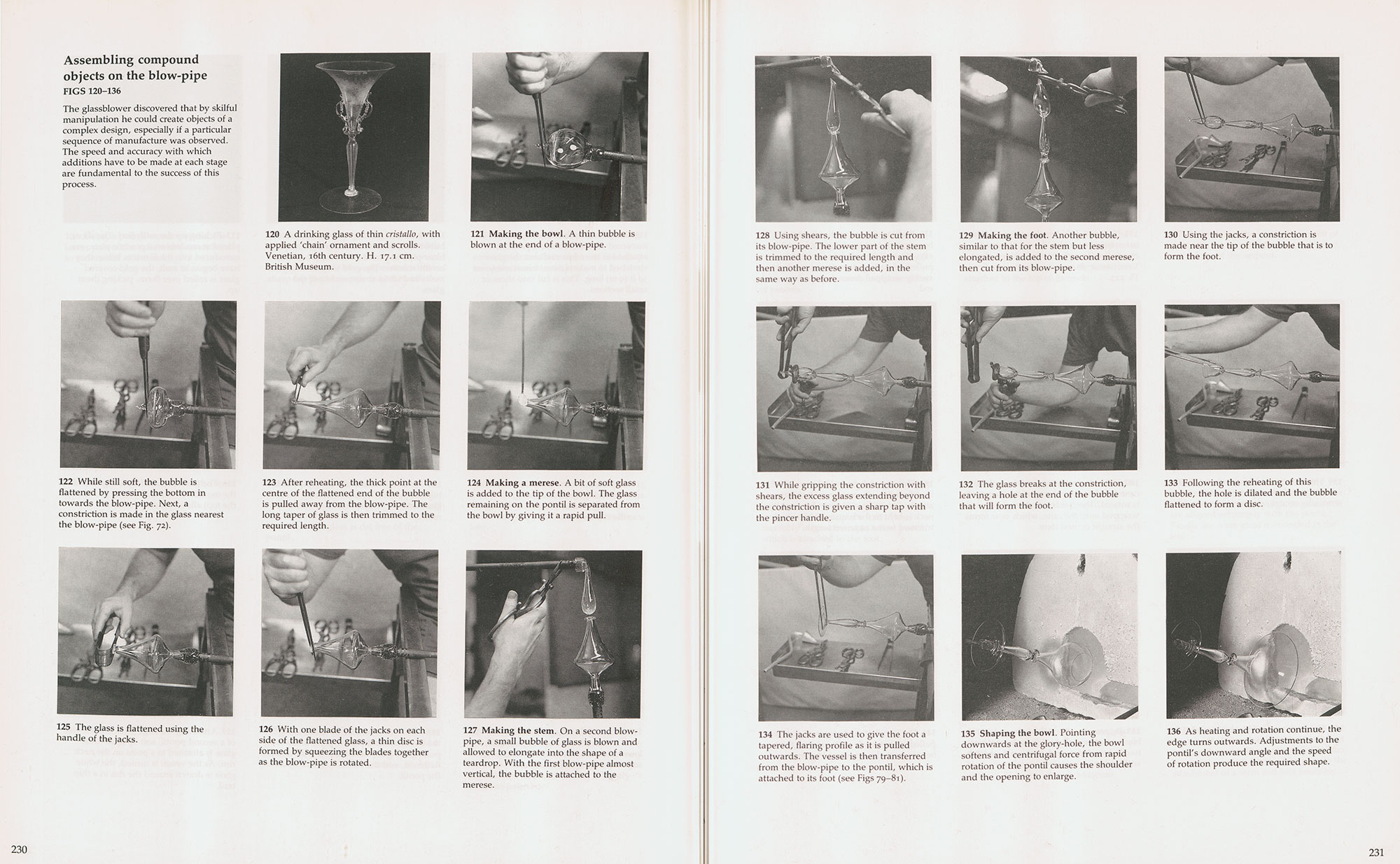 Two pages showing 17 thumbnail images of assembling compound objects on the blowpipe