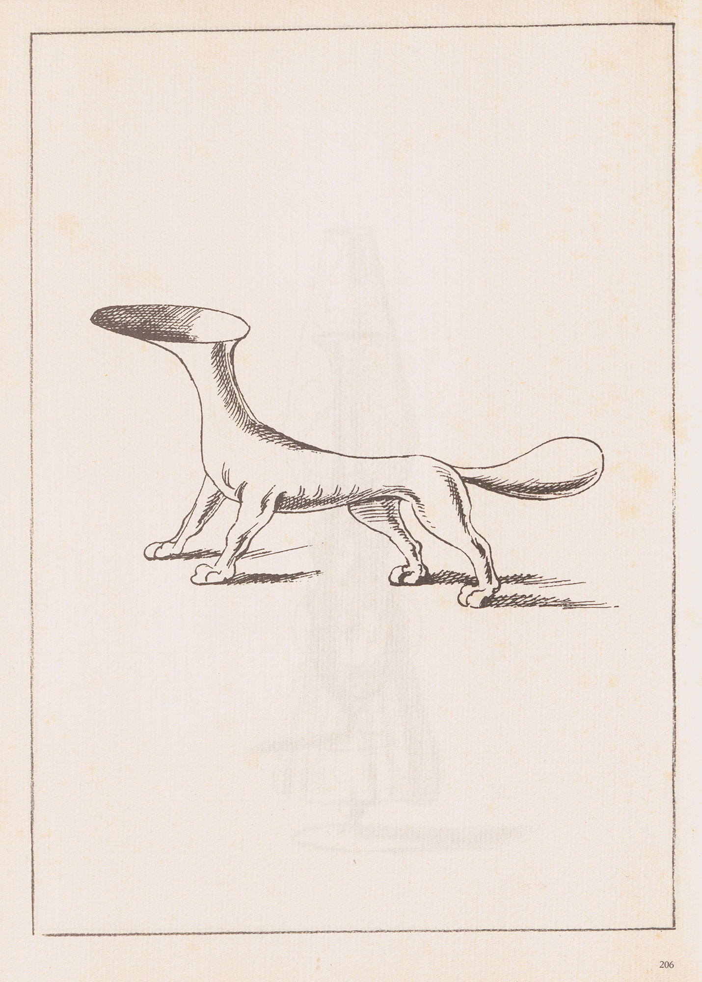 Black and white sketch of a vessel shaped like a standing dog with the bowl for its head