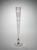 Tall, thin, clear glass flute engraved with a portrait of the William III, prince of Orange